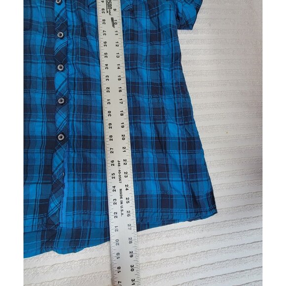 Bergans of Norway 7411 Leknes Lady Shirt Top Short Blue Plaid Sleeve Button Up - Picture 9 of 9